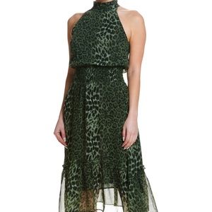 Elan green leopard dress sz small